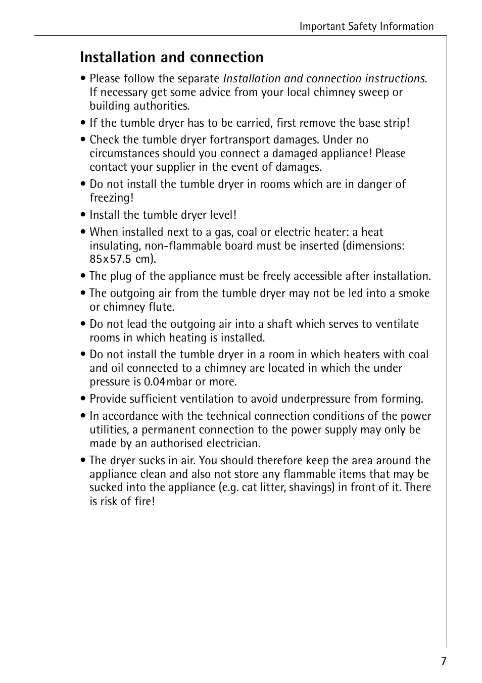 Installation and connection | AEG LAVATHERM T30 User Manual | Page 7 / 32