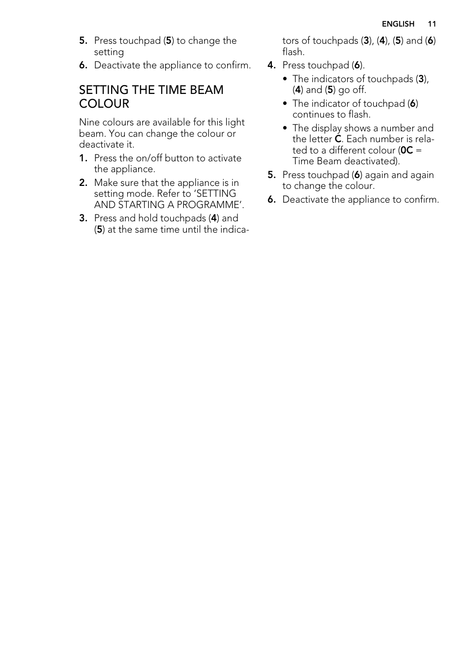 Setting the time beam colour | AEG 88060 User Manual | Page 11 / 24