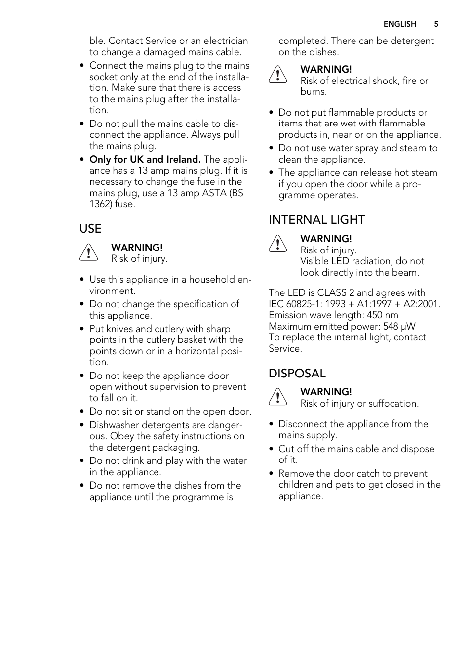 Internal light, Disposal | AEG 88060 User Manual | Page 5 / 24