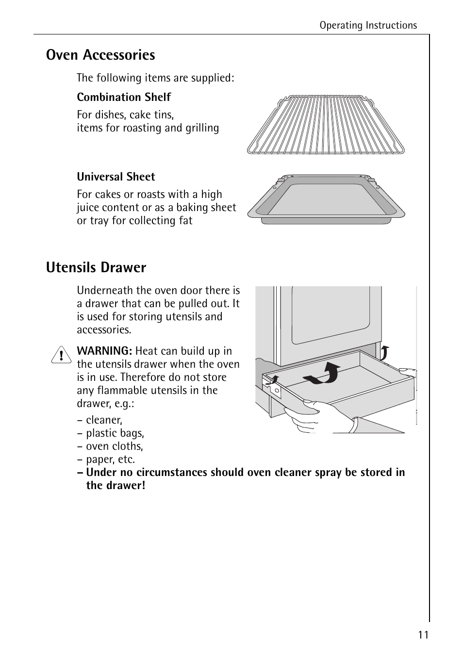 Oven accessories, Utensils drawer | AEG COMPETENCE 2003 F User Manual | Page 11 / 40