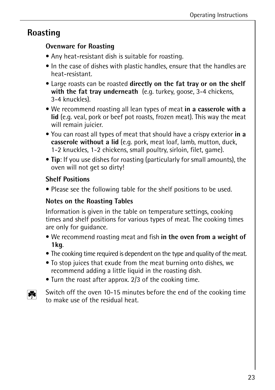 Roasting | AEG COMPETENCE 2003 F User Manual | Page 23 / 40