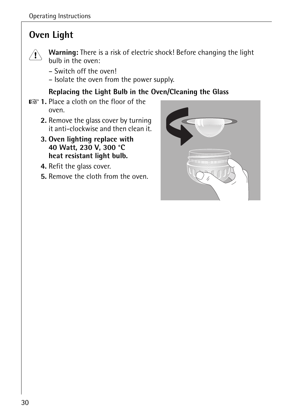 Oven light | AEG COMPETENCE 2003 F User Manual | Page 30 / 40
