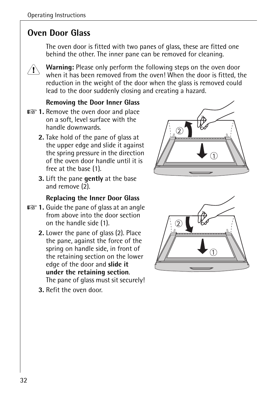 Oven door glass | AEG COMPETENCE 2003 F User Manual | Page 32 / 40