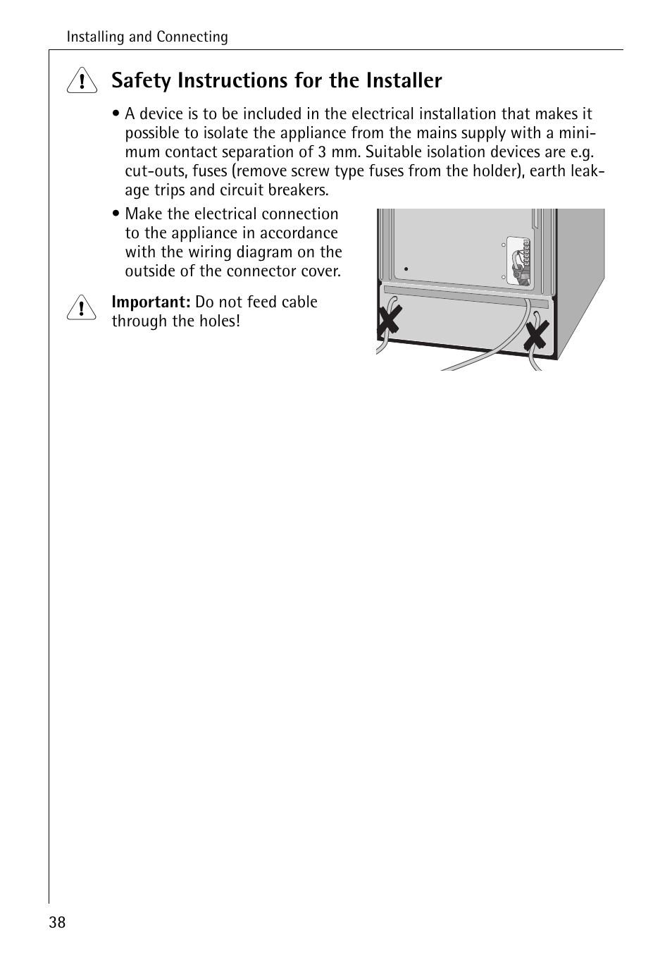 Safety instructions for the installer | AEG COMPETENCE 2003 F User Manual | Page 38 / 40