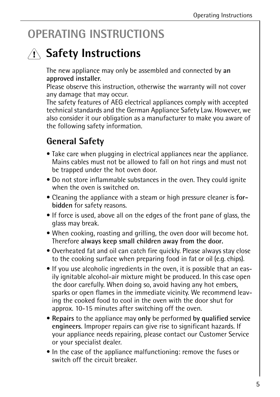 Operating instructions, Safety instructions, General safety | AEG COMPETENCE 2003 F User Manual | Page 5 / 40