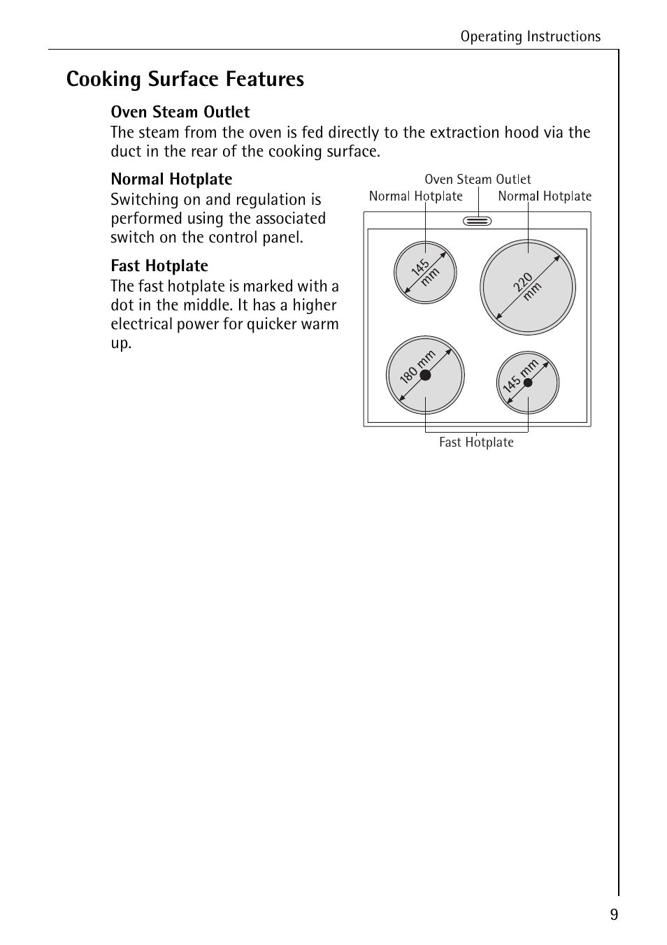 Cooking surface features | AEG COMPETENCE 2003 F User Manual | Page 9 / 40