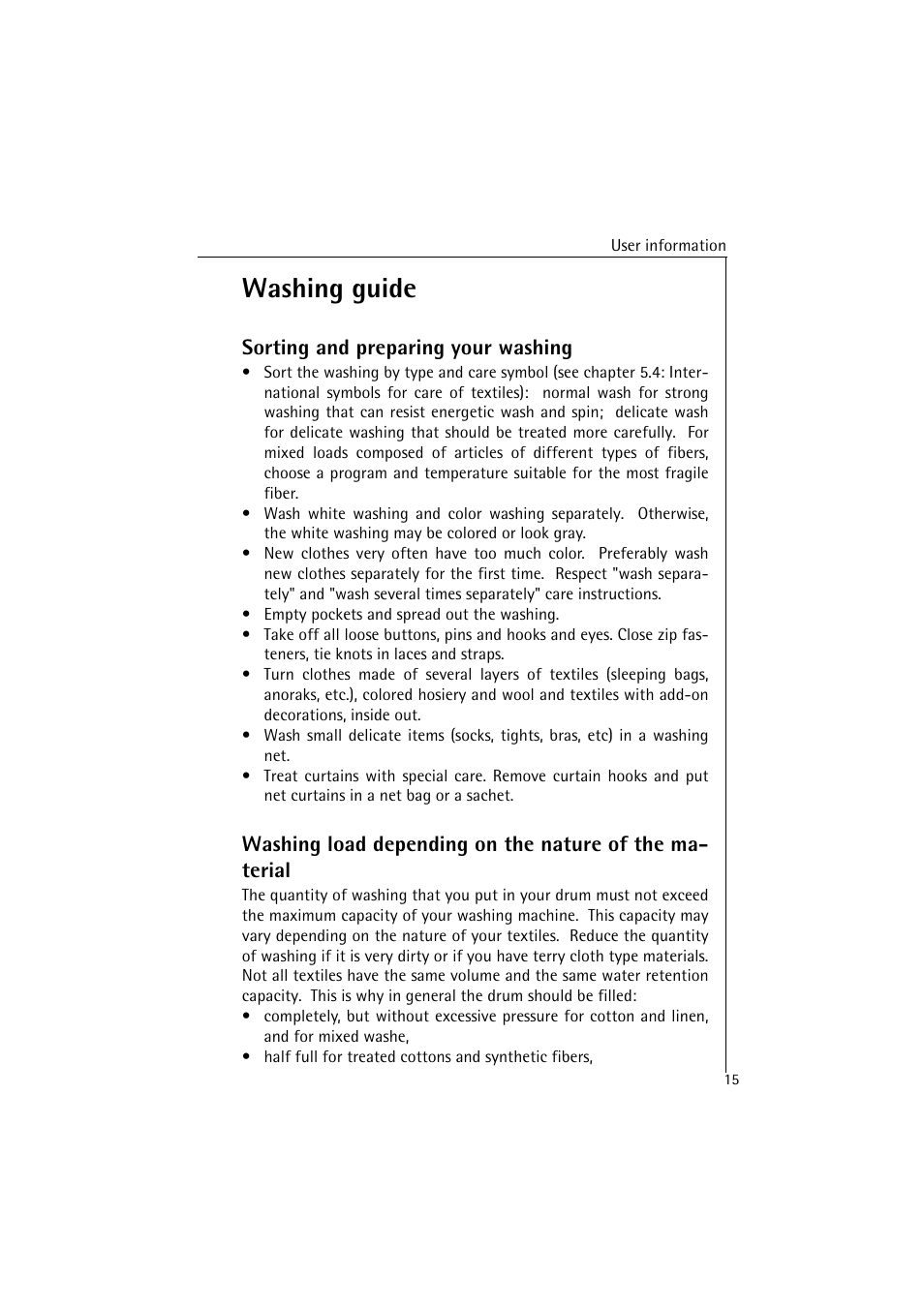 Washing guide, Sorting and preparing your washing | AEG LAVAMAT 47380 User Manual | Page 15 / 36