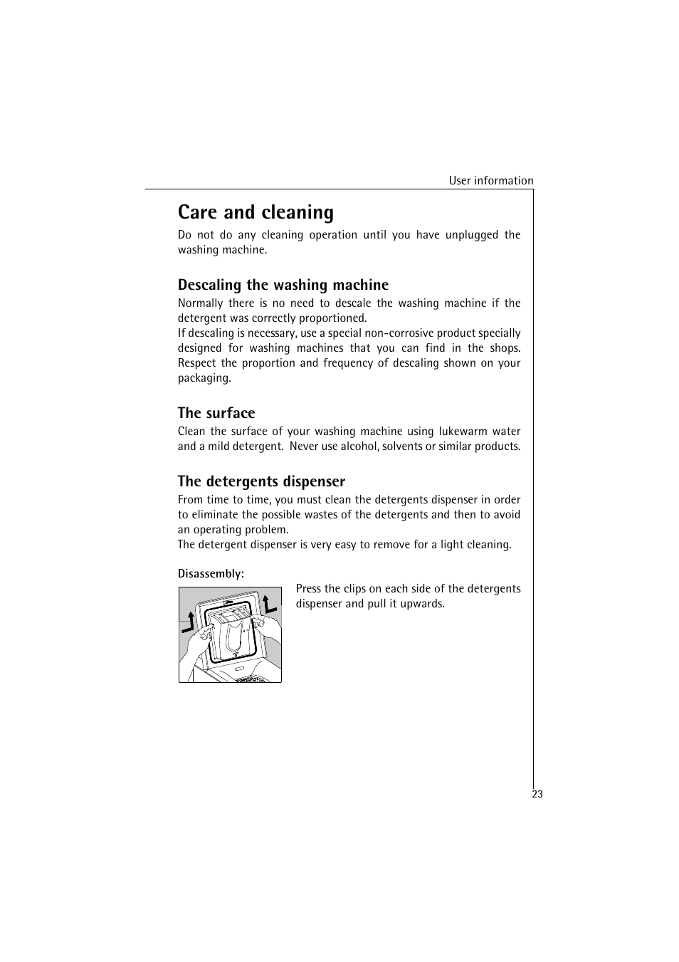 Care and cleaning | AEG LAVAMAT 47380 User Manual | Page 23 / 36