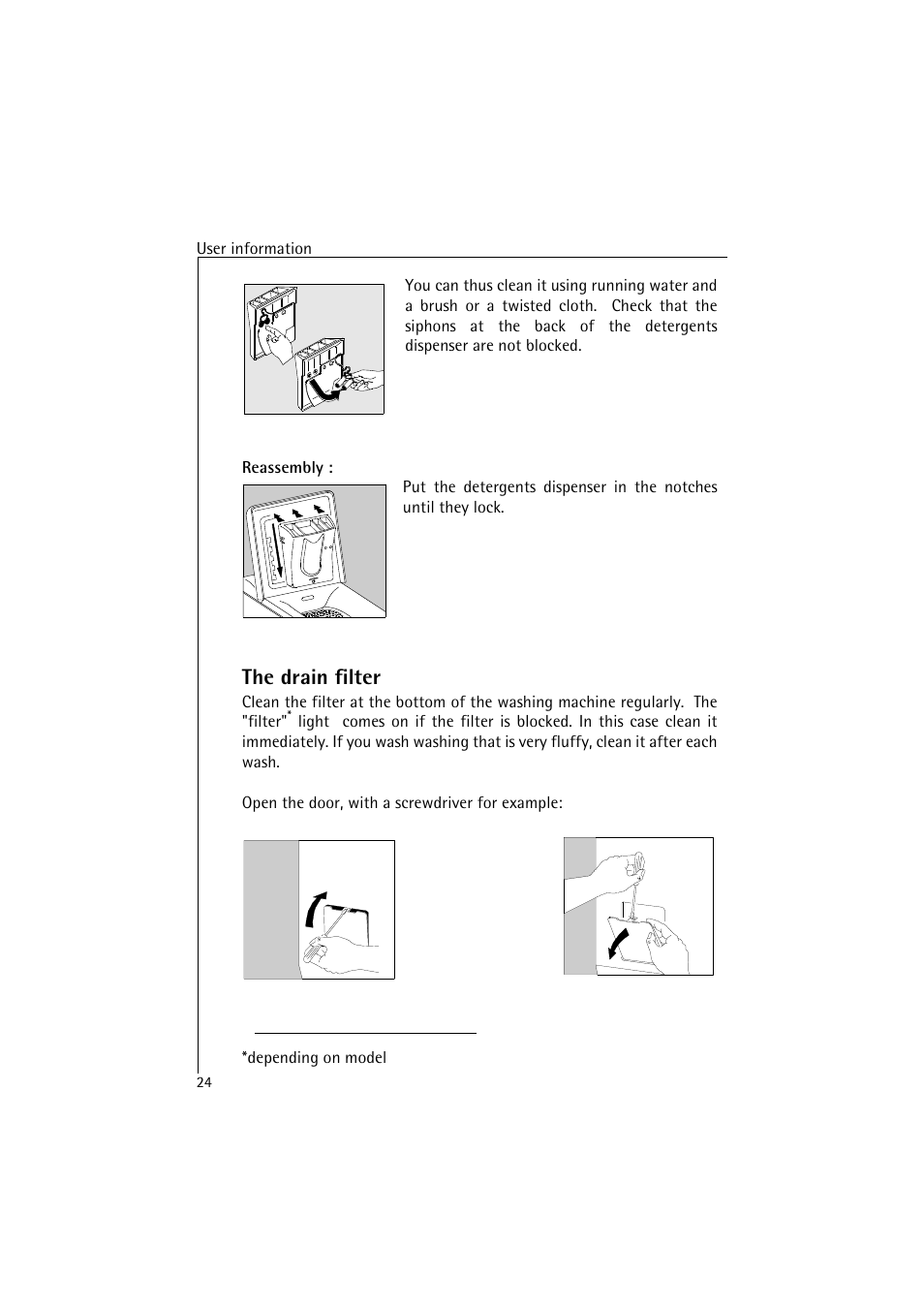 The drain filter | AEG LAVAMAT 47380 User Manual | Page 24 / 36