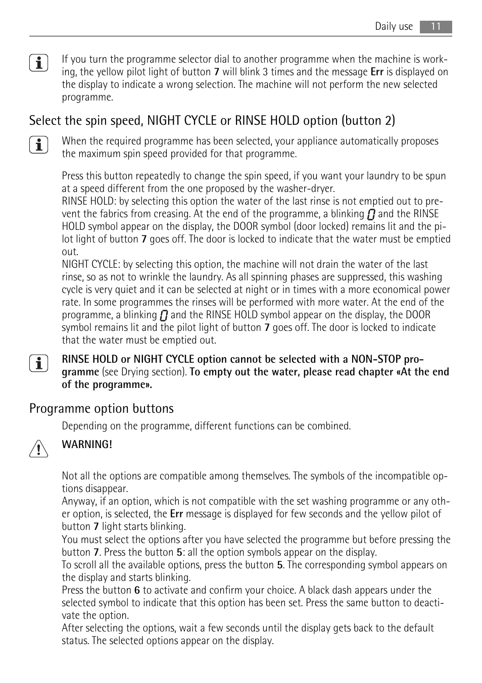 Programme option buttons | AEG LAVAMAT 16950A3 User Manual | Page 11 / 44