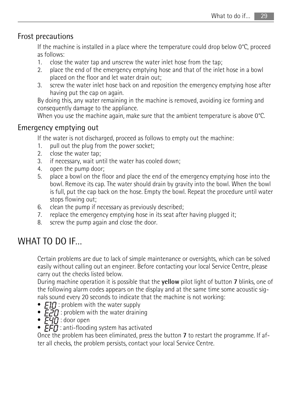 What to do if, Frost precautions, Emergency emptying out | AEG LAVAMAT 16950A3 User Manual | Page 29 / 44