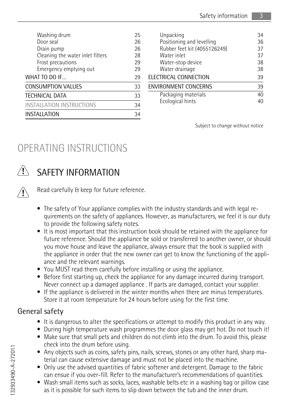 Operating instructions, Safety information, General safety | AEG LAVAMAT 16950A3 User Manual | Page 3 / 44