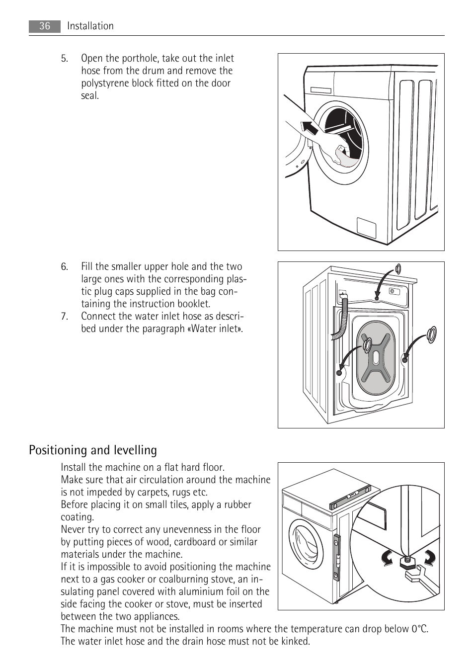 Positioning and levelling | AEG LAVAMAT 16950A3 User Manual | Page 36 / 44