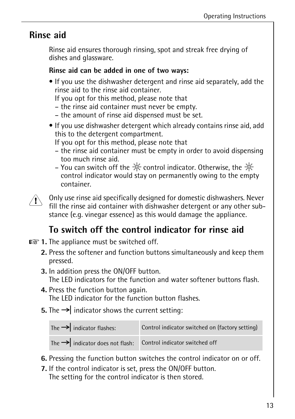 Rinse aid | AEG FAVORIT 50730 User Manual | Page 13 / 44