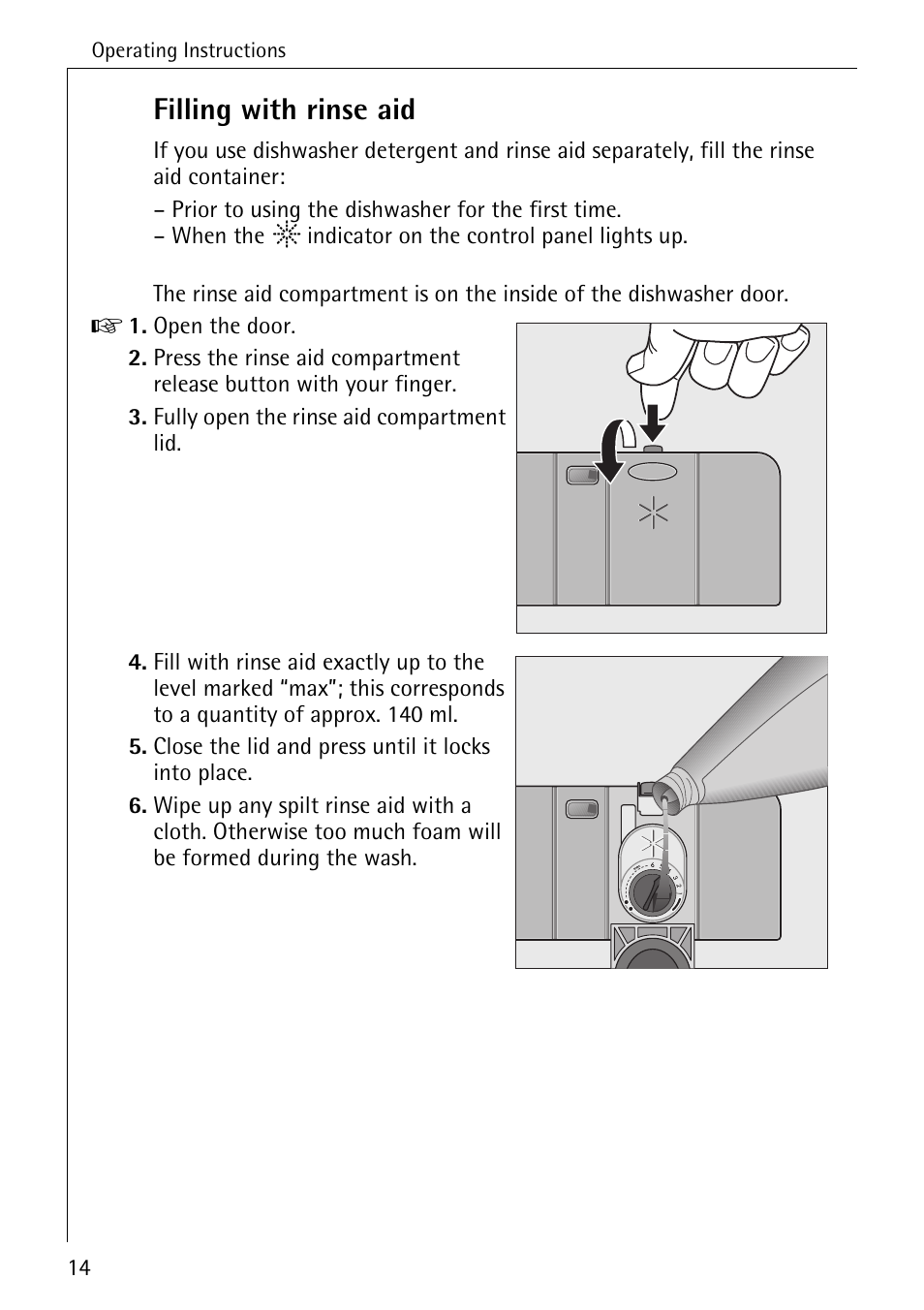 Filling with rinse aid | AEG FAVORIT 50730 User Manual | Page 14 / 44