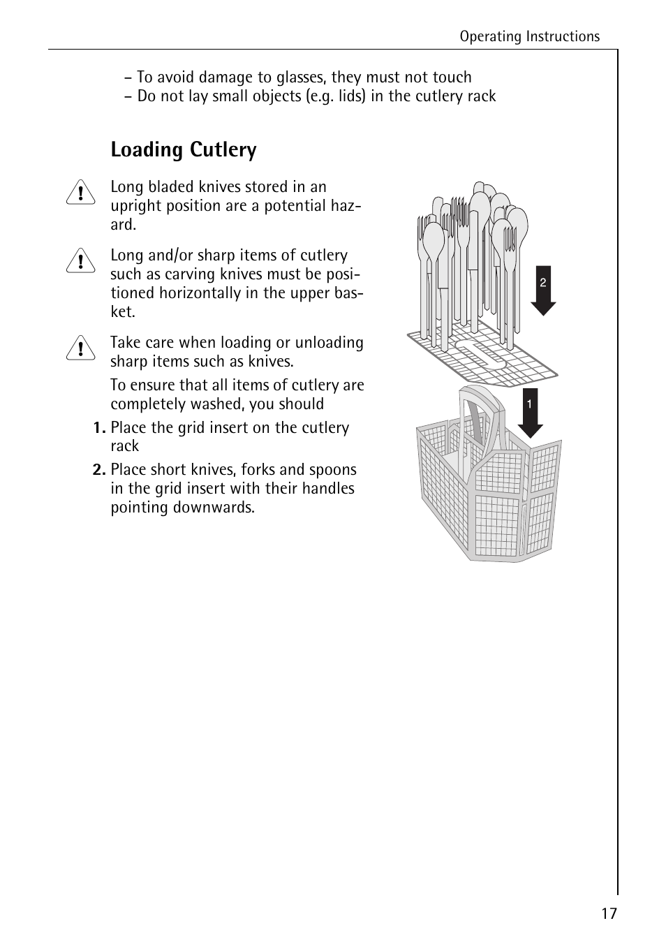 Loading cutlery | AEG FAVORIT 50730 User Manual | Page 17 / 44