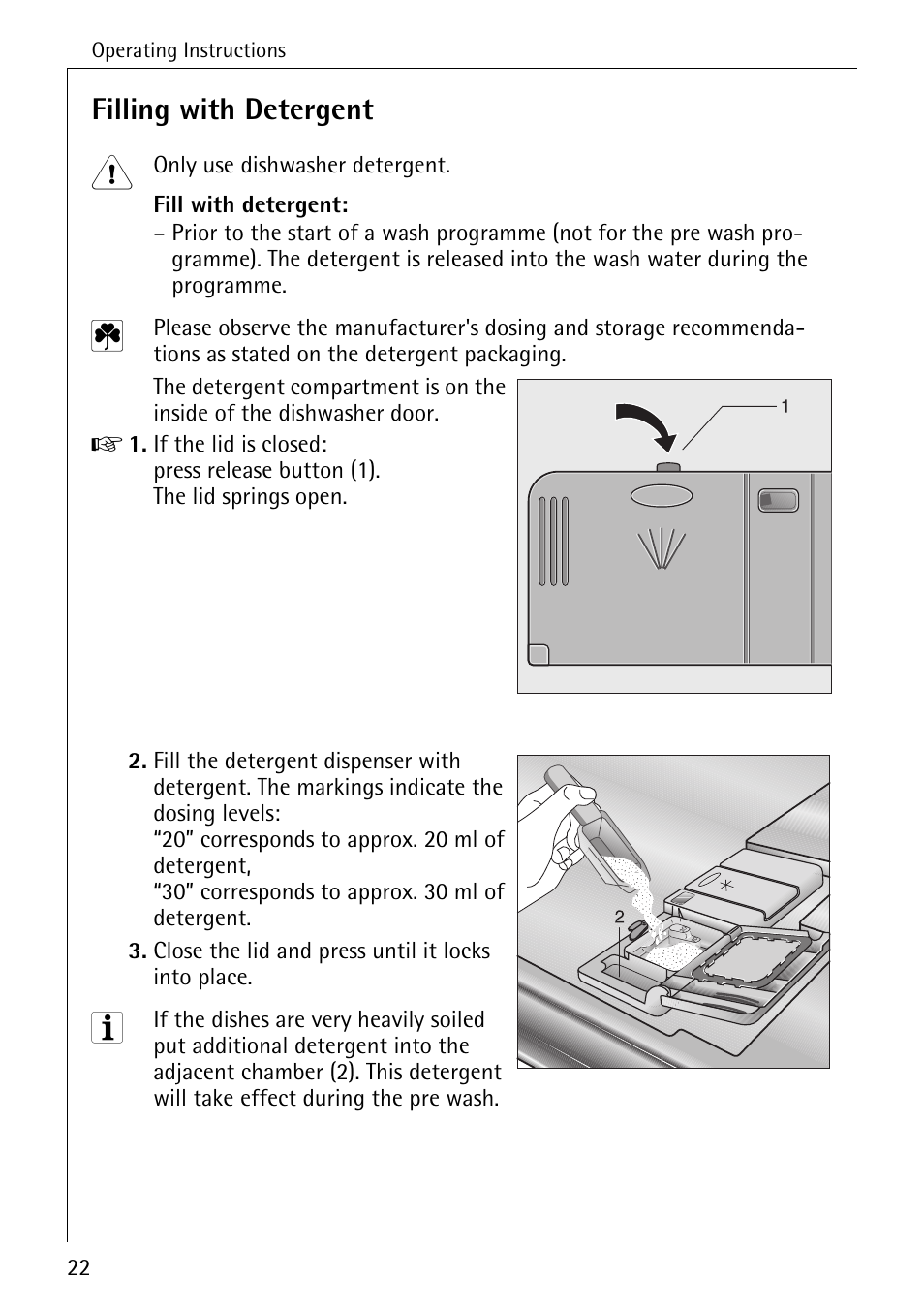 Filling with detergent | AEG FAVORIT 50730 User Manual | Page 22 / 44