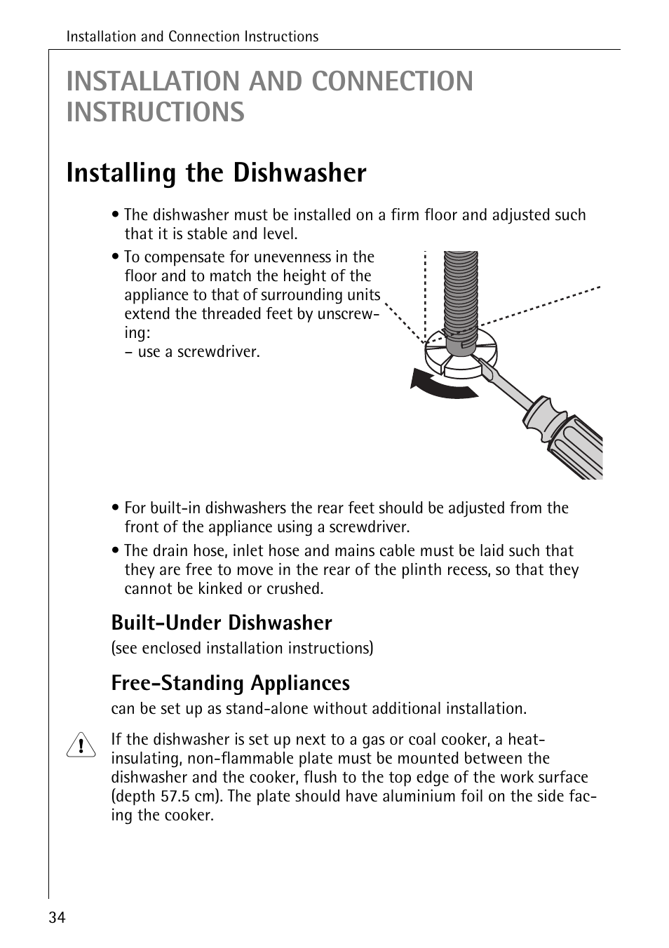 Built-under dishwasher, Free-standing appliances | AEG FAVORIT 50730 User Manual | Page 34 / 44