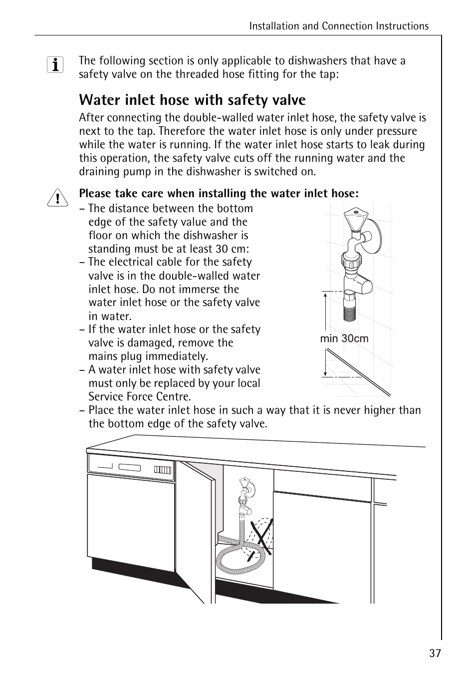 Water inlet hose with safety valve | AEG FAVORIT 50730 User Manual | Page 37 / 44