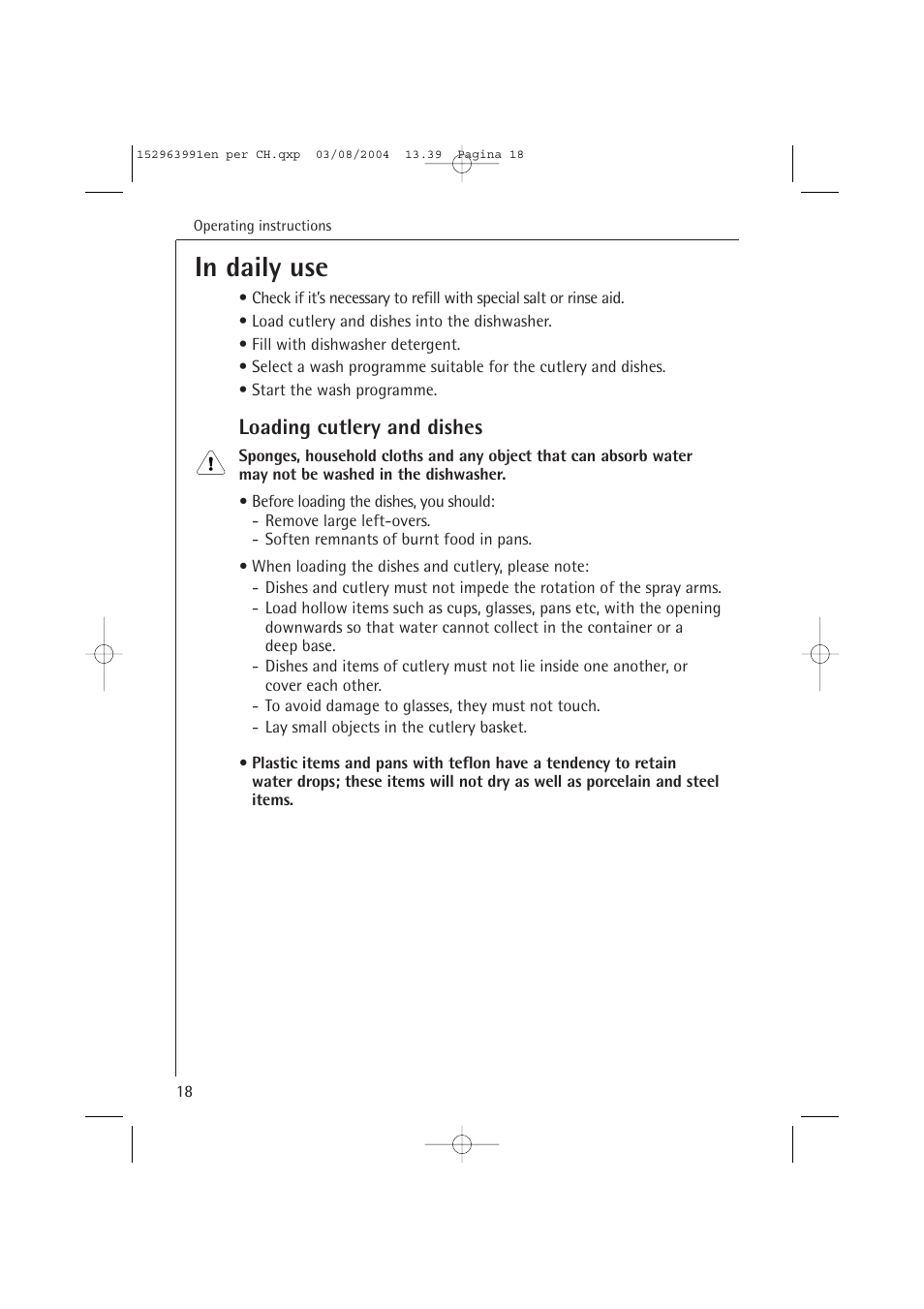 Loading cutlery and dishes | AEG FAVORIT 88070 VIL, User Manual | Page 18 / 44