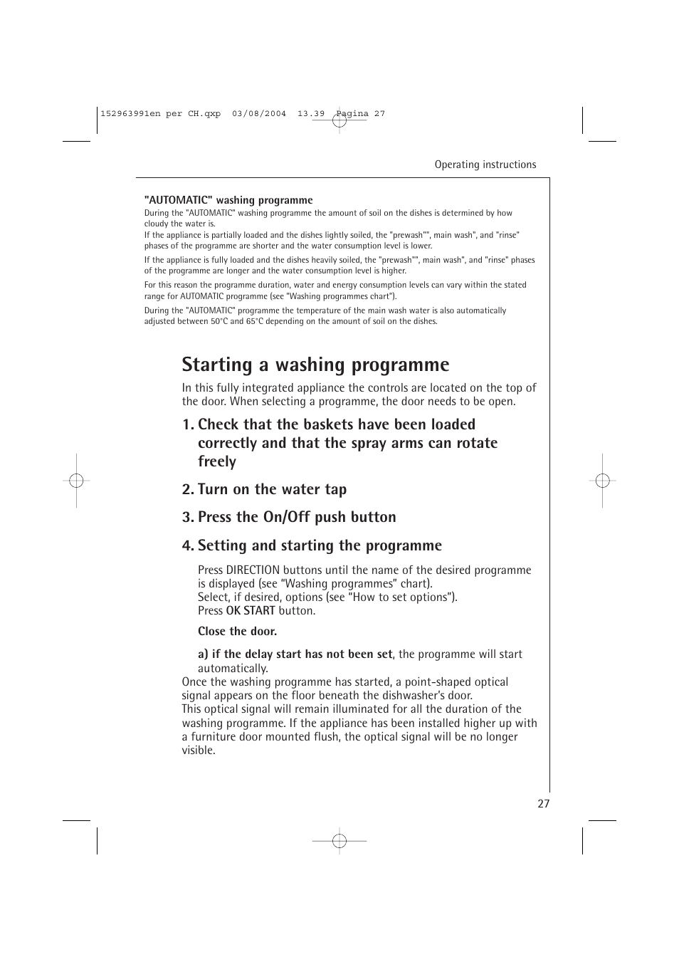 Starting a washing programme | AEG FAVORIT 88070 VIL, User Manual | Page 27 / 44
