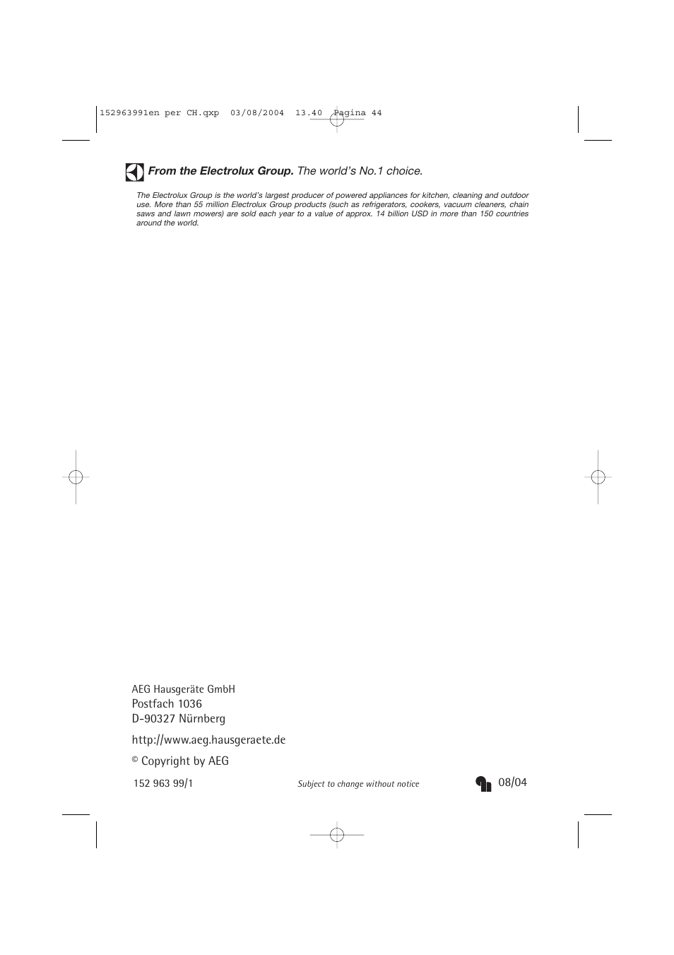 AEG FAVORIT 88070 VIL, User Manual | Page 44 / 44
