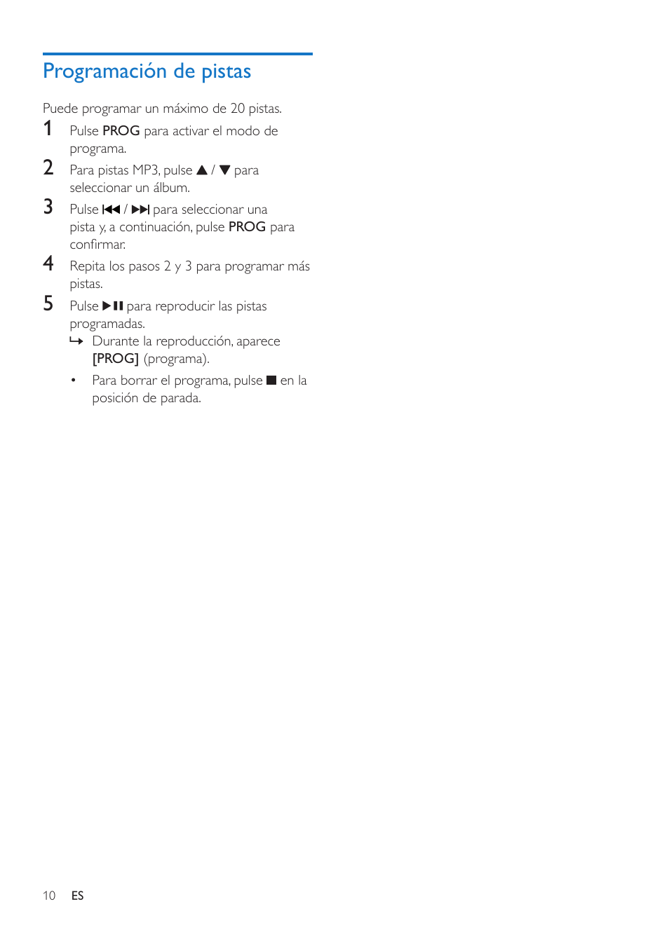 Programación de pistas | Philips Microcadena User Manual | Page 12 / 20