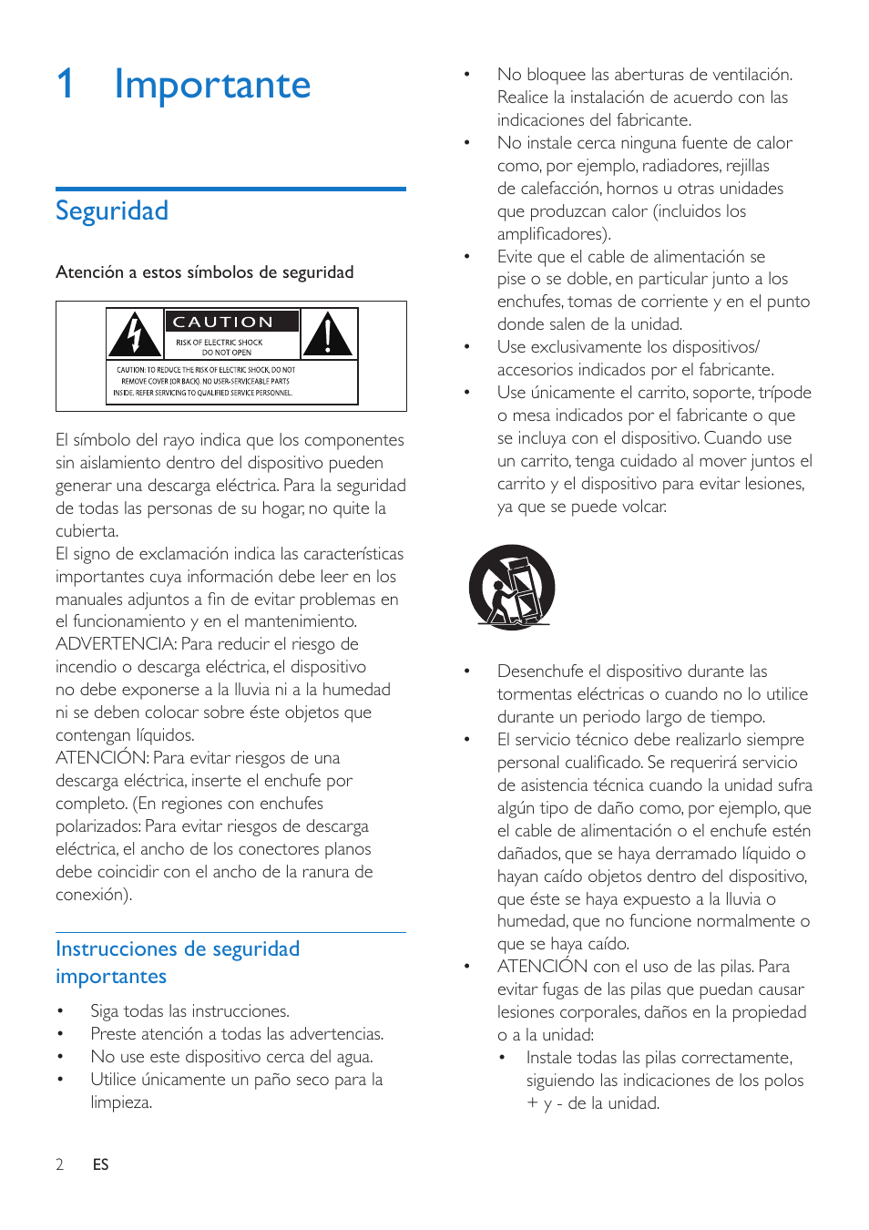 1 importante, Seguridad | Philips Microcadena User Manual | Page 4 / 20