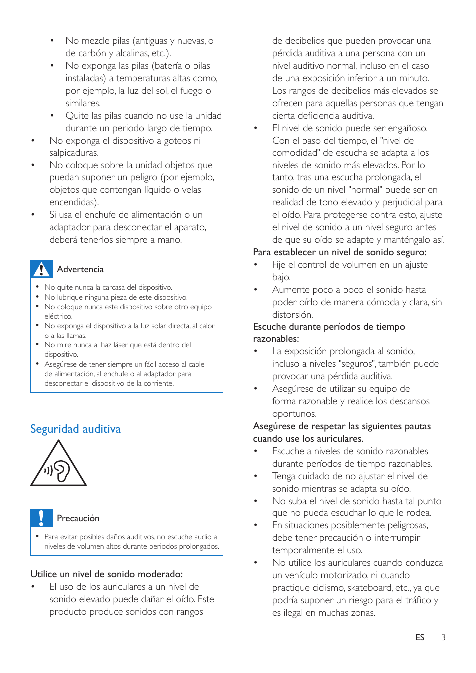 Seguridad auditiva | Philips Microcadena User Manual | Page 5 / 20