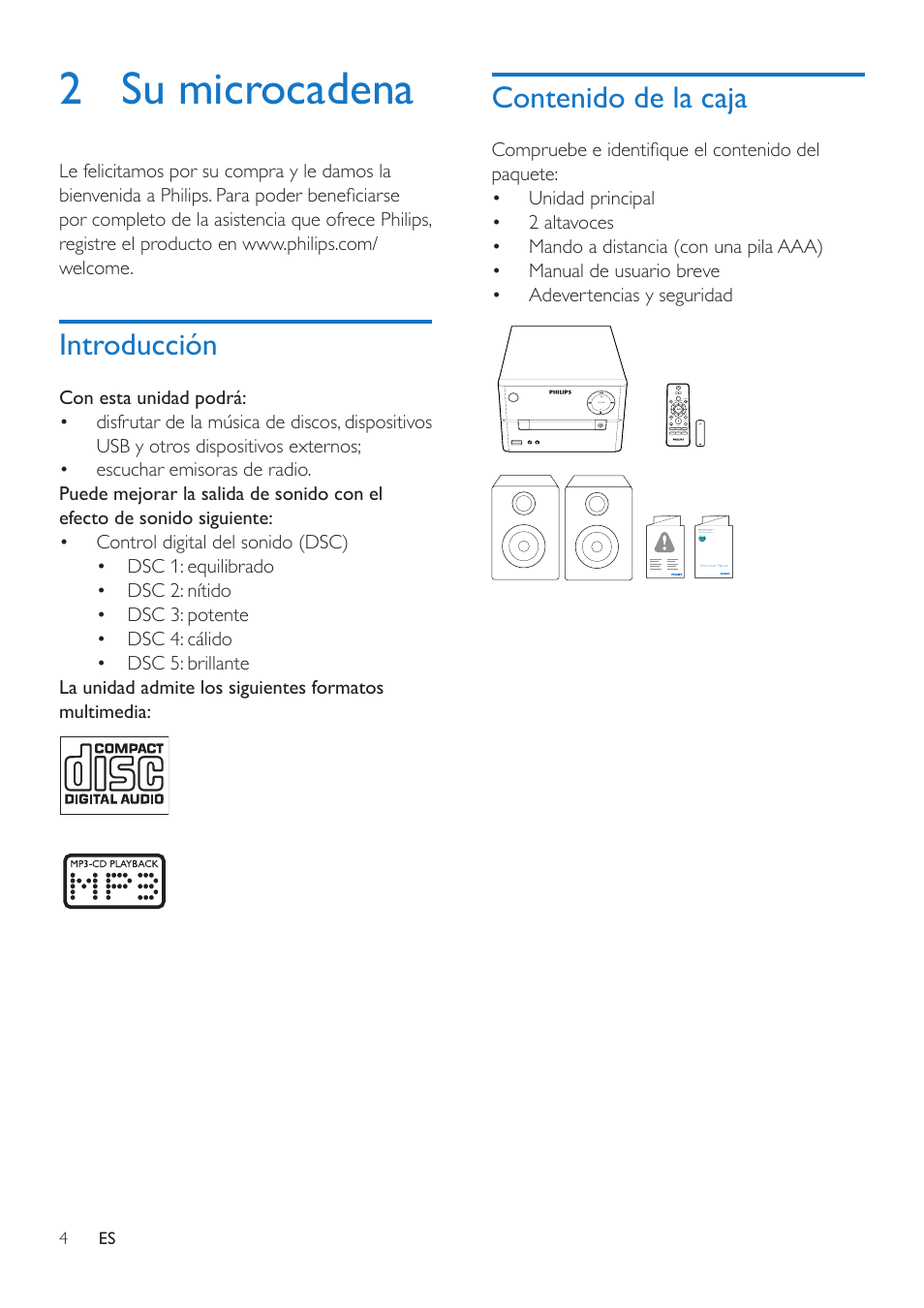 2 su microcadena | Philips Microcadena User Manual | Page 6 / 20