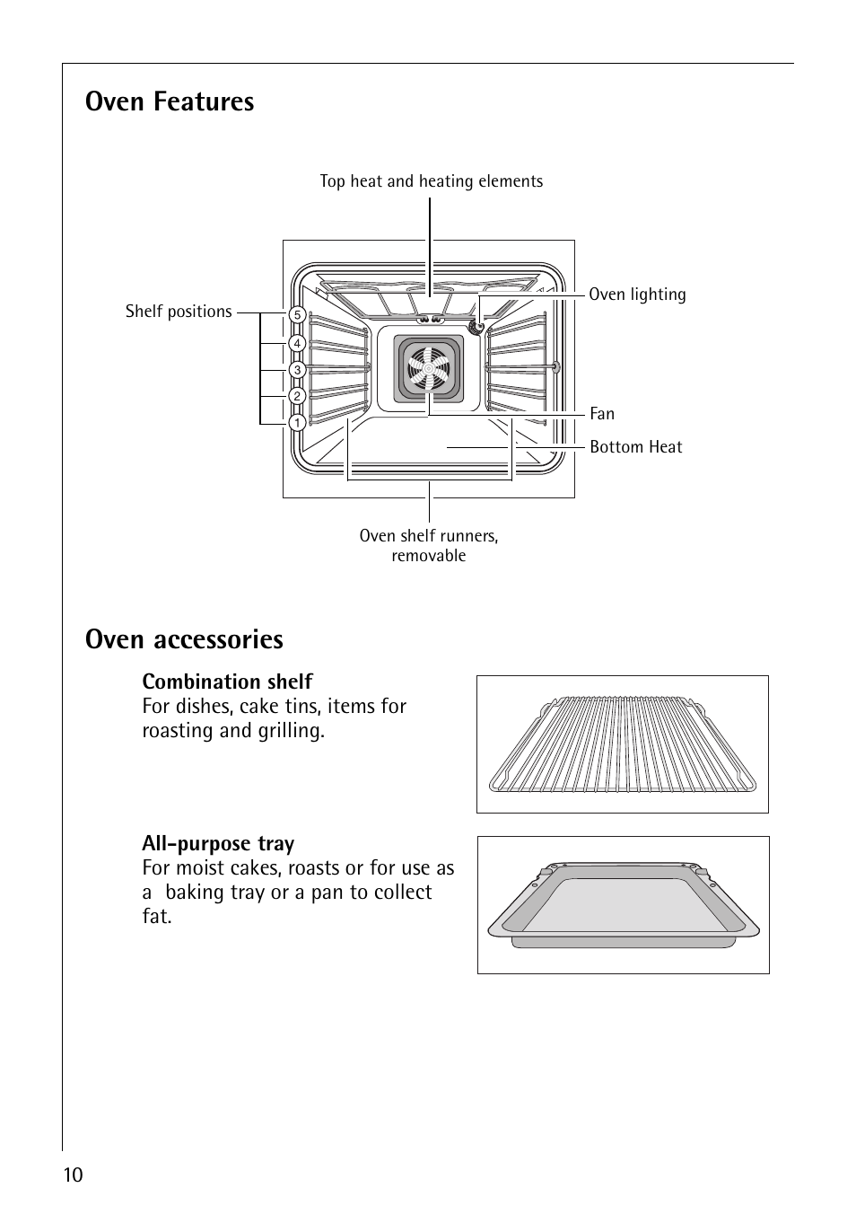 Oven features, Oven accessories | AEG 30006FF User Manual | Page 10 / 44