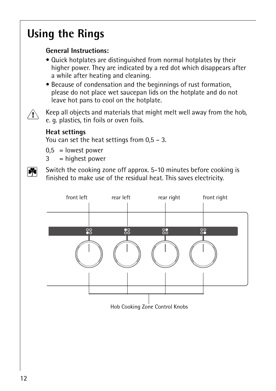 Using the rings | AEG 30006FF User Manual | Page 12 / 44