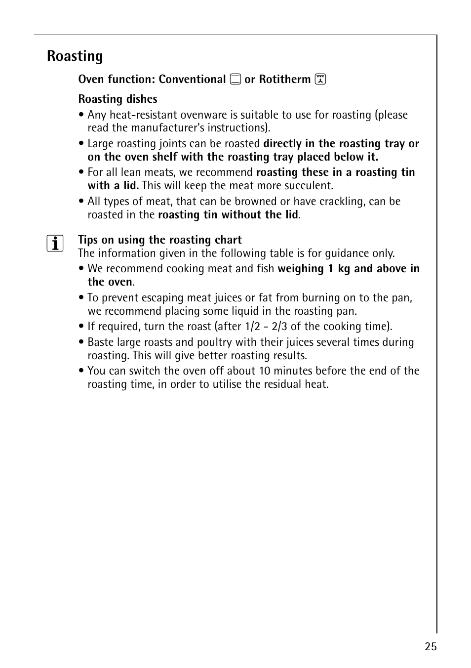 Roasting | AEG 30006FF User Manual | Page 25 / 44