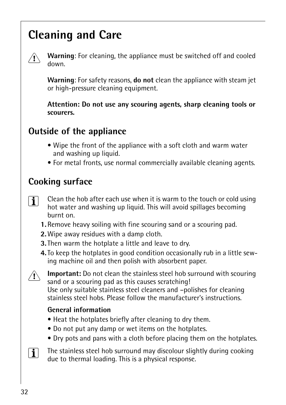 Cleaning and care 1 | AEG 30006FF User Manual | Page 32 / 44