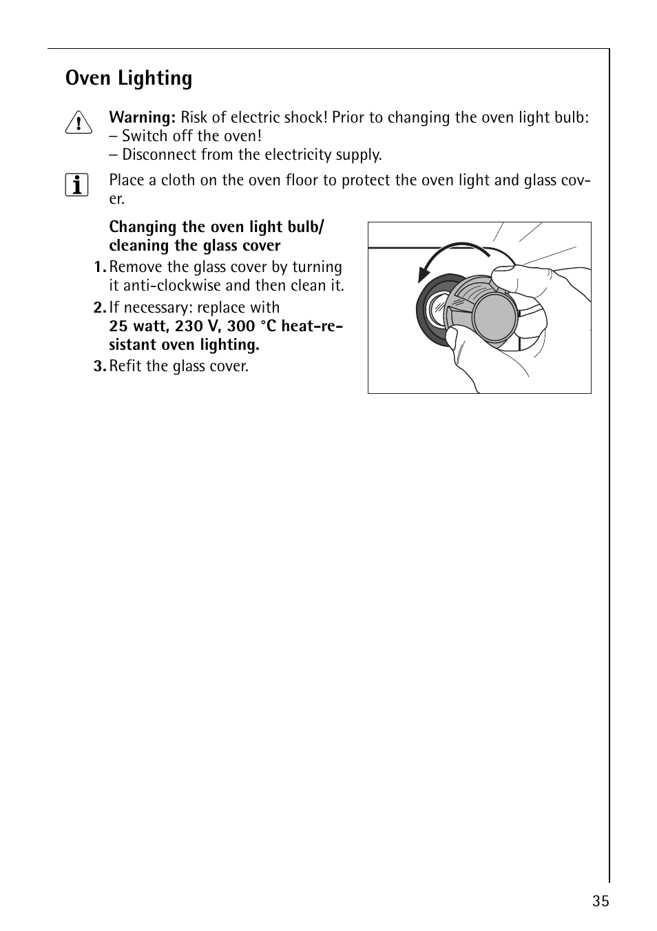 Oven lighting | AEG 30006FF User Manual | Page 35 / 44