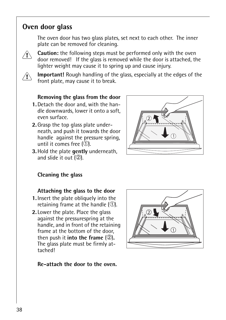 Oven door glass | AEG 30006FF User Manual | Page 38 / 44