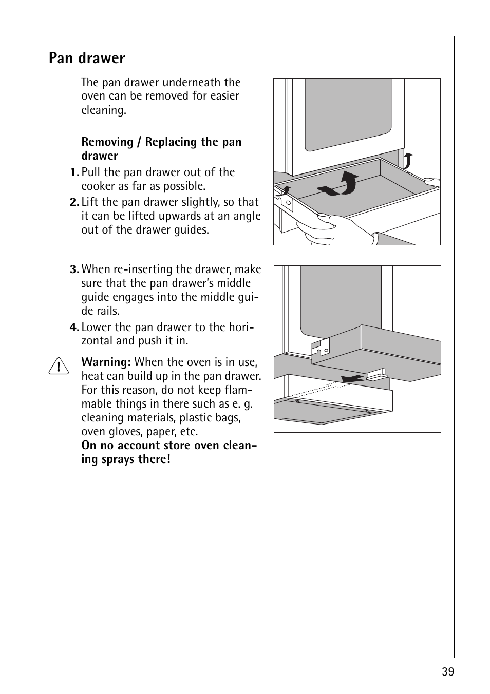 Pan drawer | AEG 30006FF User Manual | Page 39 / 44