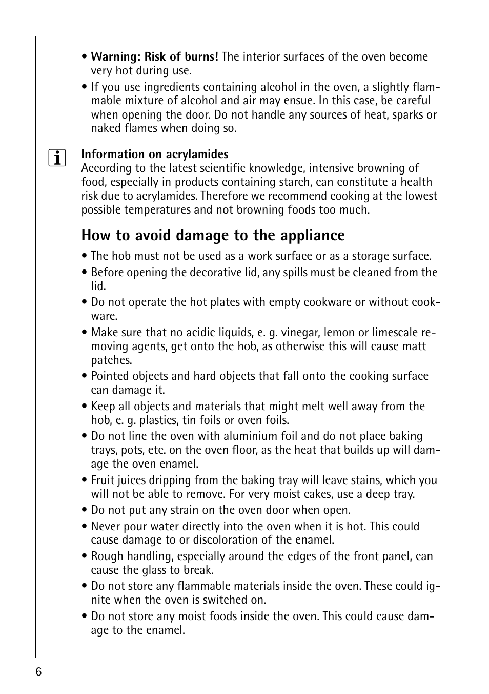 How to avoid damage to the appliance | AEG 30006FF User Manual | Page 6 / 44