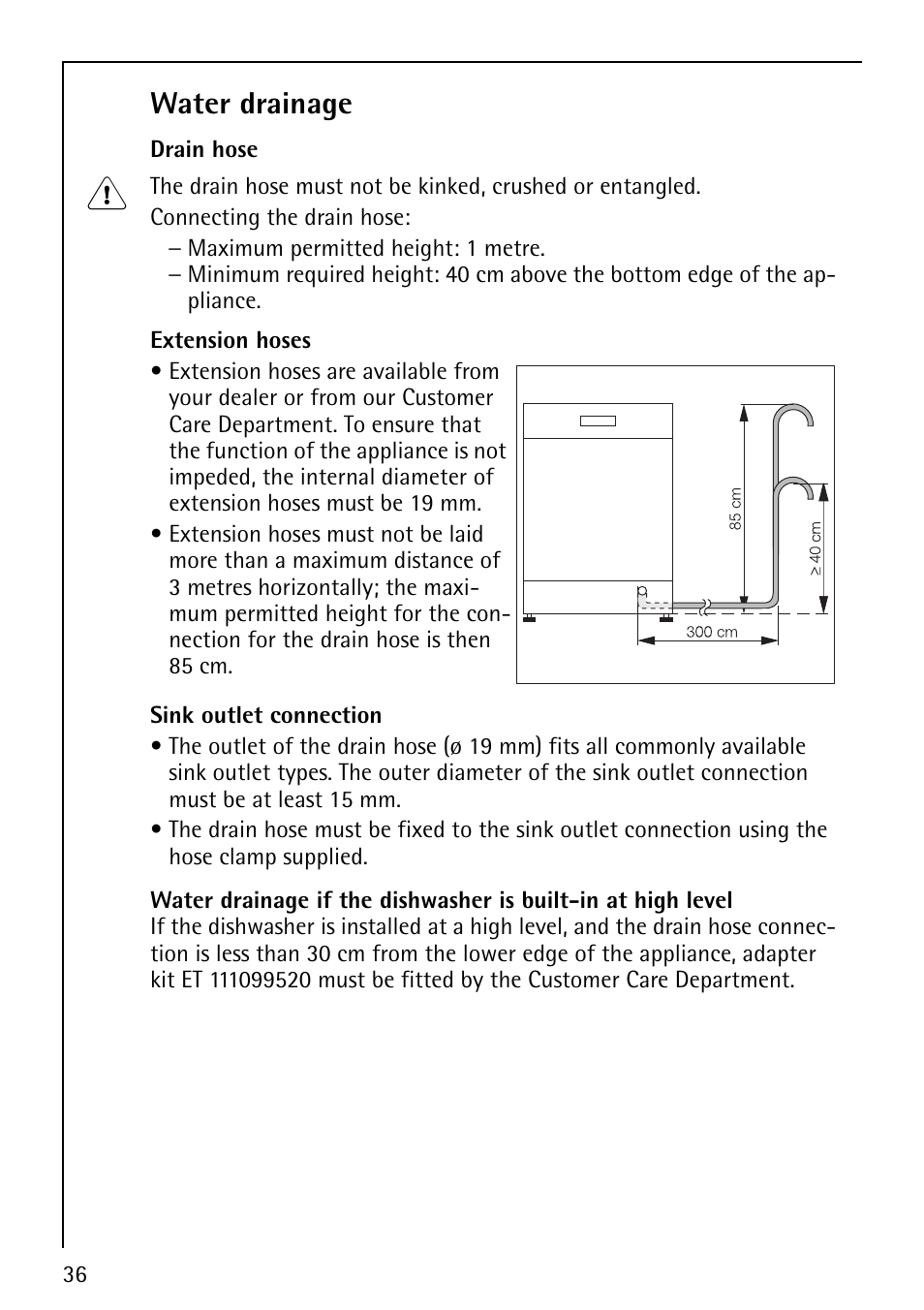 Water drainage | AEG FAVORIT 40730 User Manual | Page 36 / 44