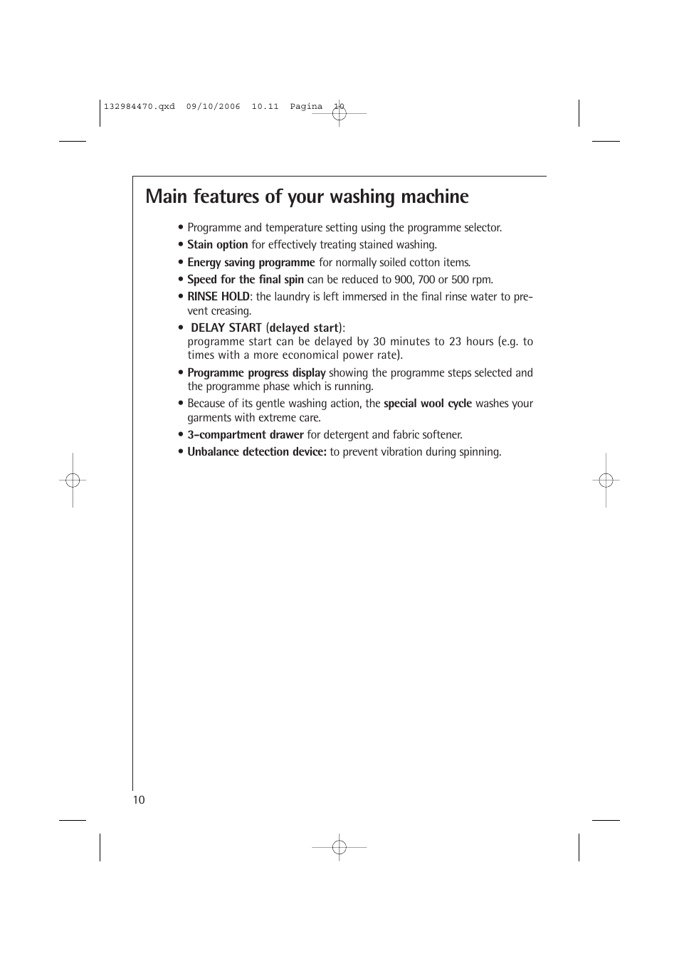 Main features of your washing machine | AEG LAVAMAT L 12510 VI User Manual | Page 10 / 55