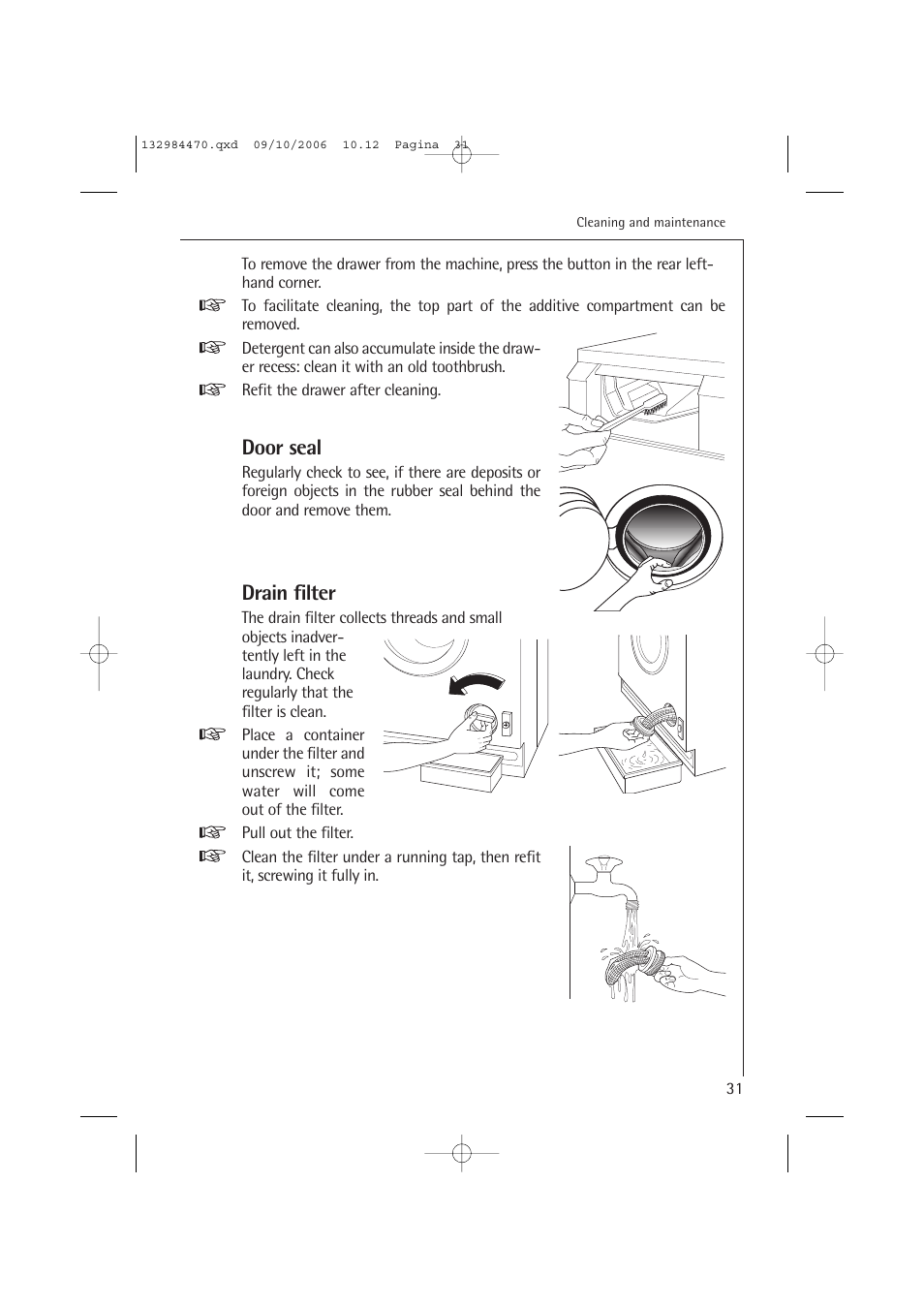 Door seal, Drain filter | AEG LAVAMAT L 12510 VI User Manual | Page 31 / 55