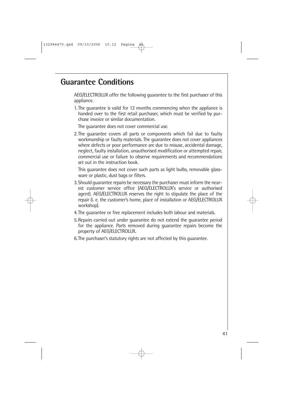 Guarantee conditions | AEG LAVAMAT L 12510 VI User Manual | Page 41 / 55