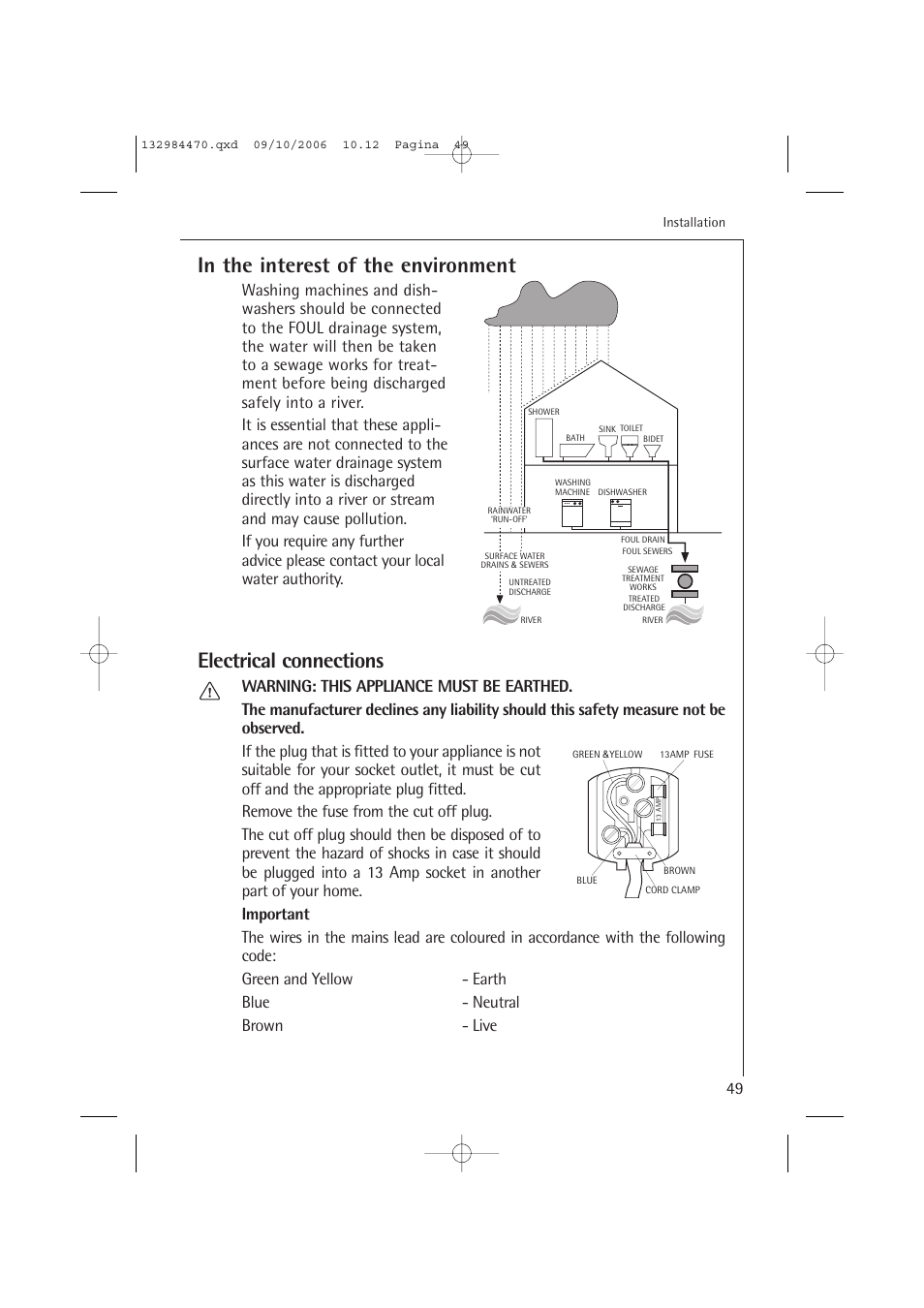 Electrical connections | AEG LAVAMAT L 12510 VI User Manual | Page 49 / 55