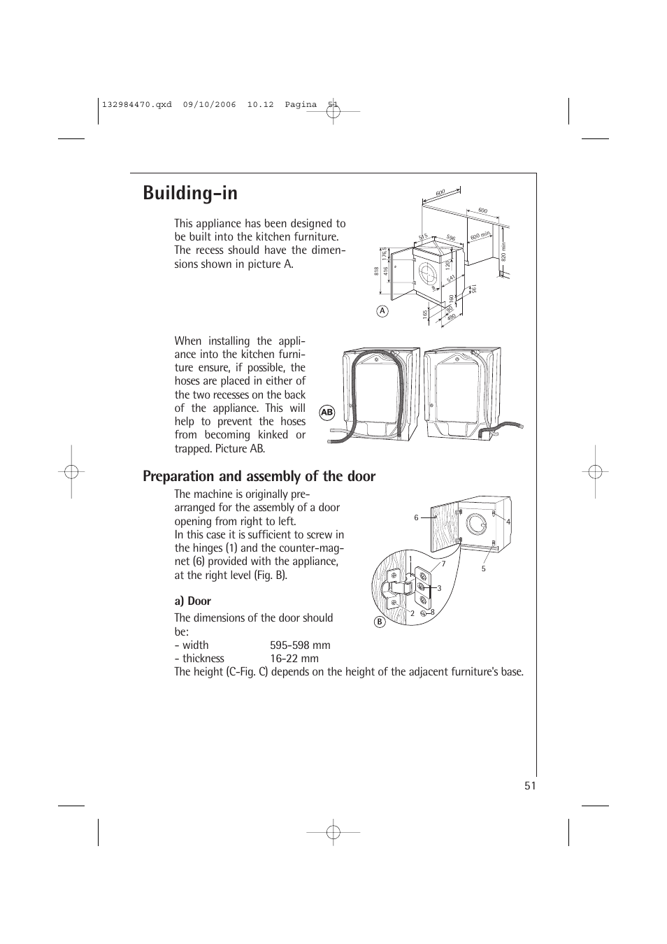 Building-in, Preparation and assembly of the door | AEG LAVAMAT L 12510 VI User Manual | Page 51 / 55