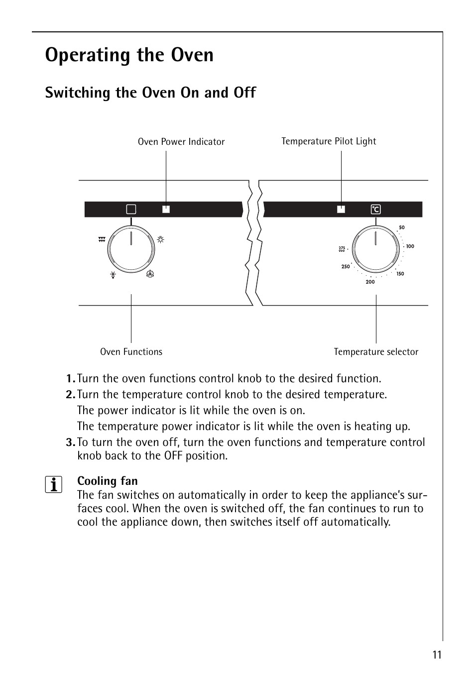 Operating the oven, Switching the oven on and off | AEG COMPETENCE B1180-4 User Manual | Page 11 / 44