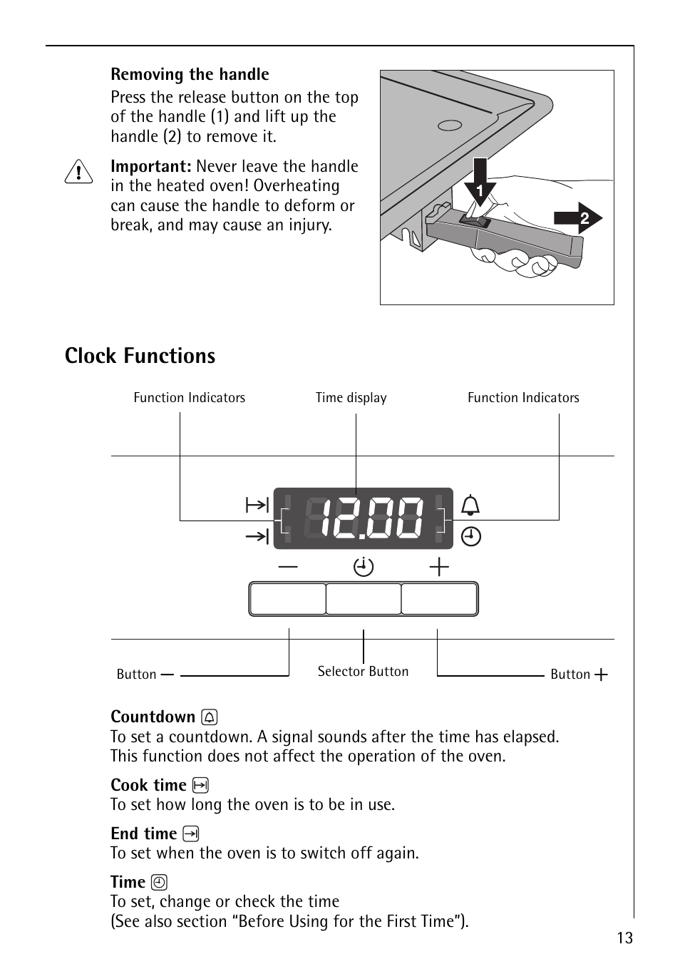 Clock functions | AEG COMPETENCE B1180-4 User Manual | Page 13 / 44