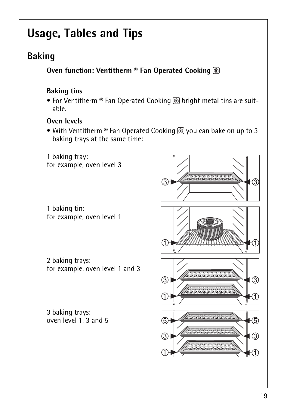 Usage, tables and tips, Baking | AEG COMPETENCE B1180-4 User Manual | Page 19 / 44