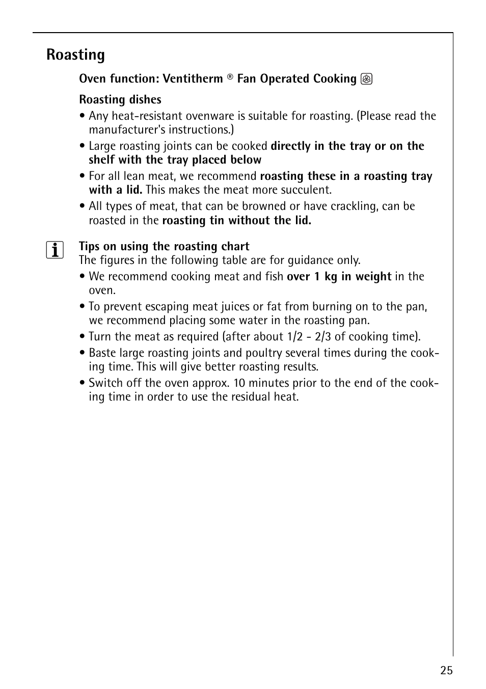 Roasting | AEG COMPETENCE B1180-4 User Manual | Page 25 / 44