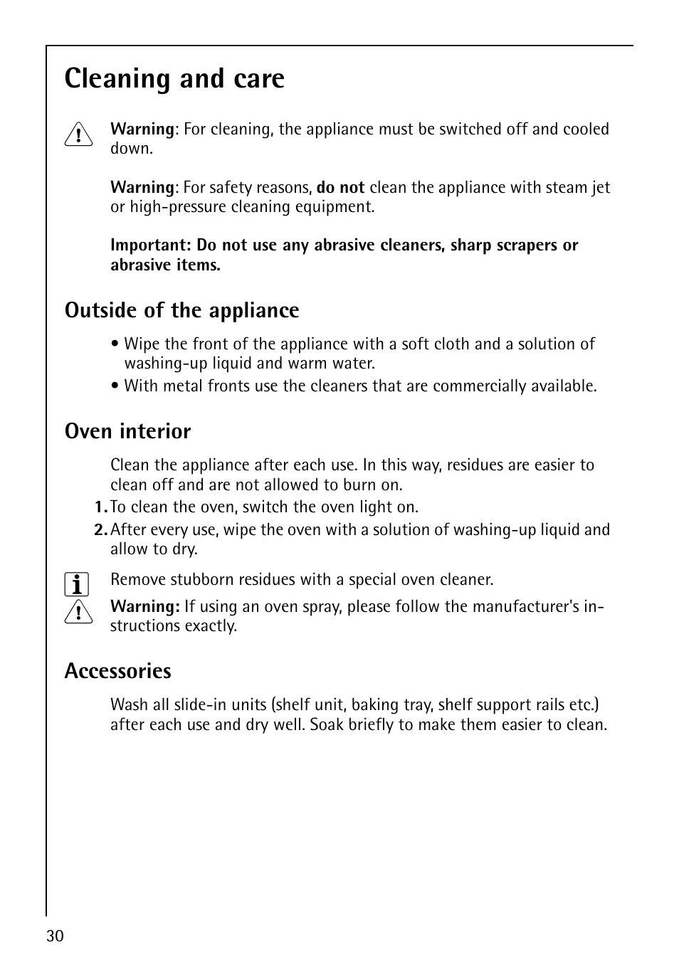 Cleaning and care 1 | AEG COMPETENCE B1180-4 User Manual | Page 30 / 44