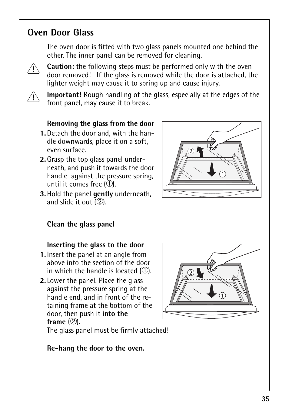 Oven door glass | AEG COMPETENCE B1180-4 User Manual | Page 35 / 44